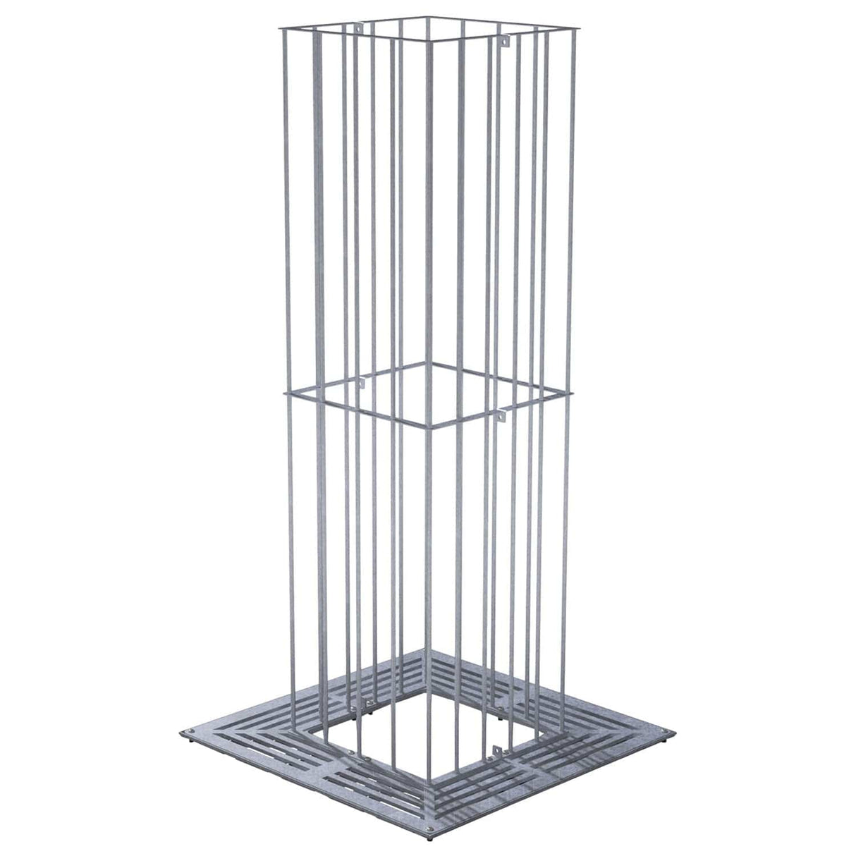 Cuboid galvanised steel tree grille with a square open