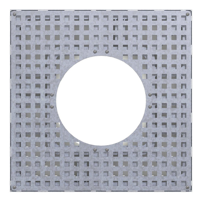 square galvanised steel tree grille with a circular