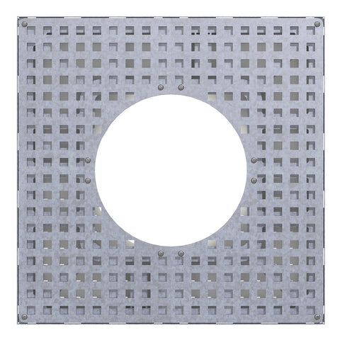 square galvanised steel tree grille with a circular