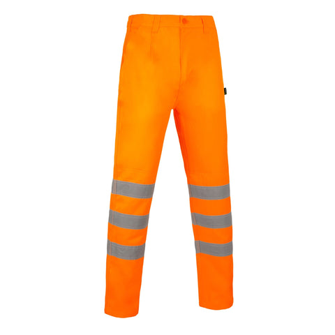 Vital Hi-vis Rail Spec Trousers in Orange, 250gsm polyester cotton with 7 belt loops, 2 side pockets