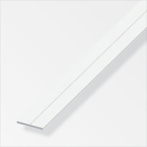 PVC flat bar profile, ideal for clean corner finishes. Made from lightweight PVC, perfect for light-weight construction or various profile tasks. Neatens edges of boards and panels, providing a smooth, durable finish. Available in multiple sizes.