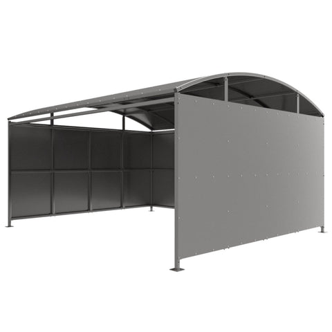 Wilson waiting-trolley shelter with galvanised cladding and curved roof