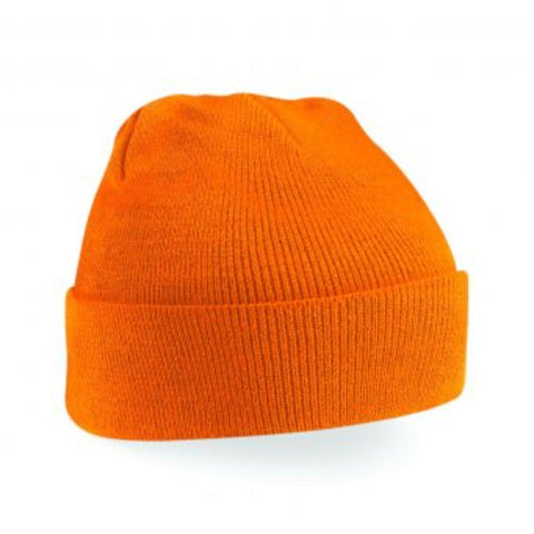 Cuffed Winter Beanie Hat - Orange, Soft Touch Acrylic, Double Layer Knit