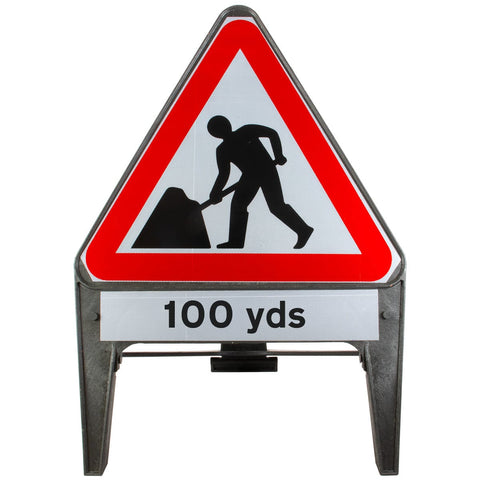 Men At Work with 100 yds Supplementary Plate 750mm Q-Sign 7001