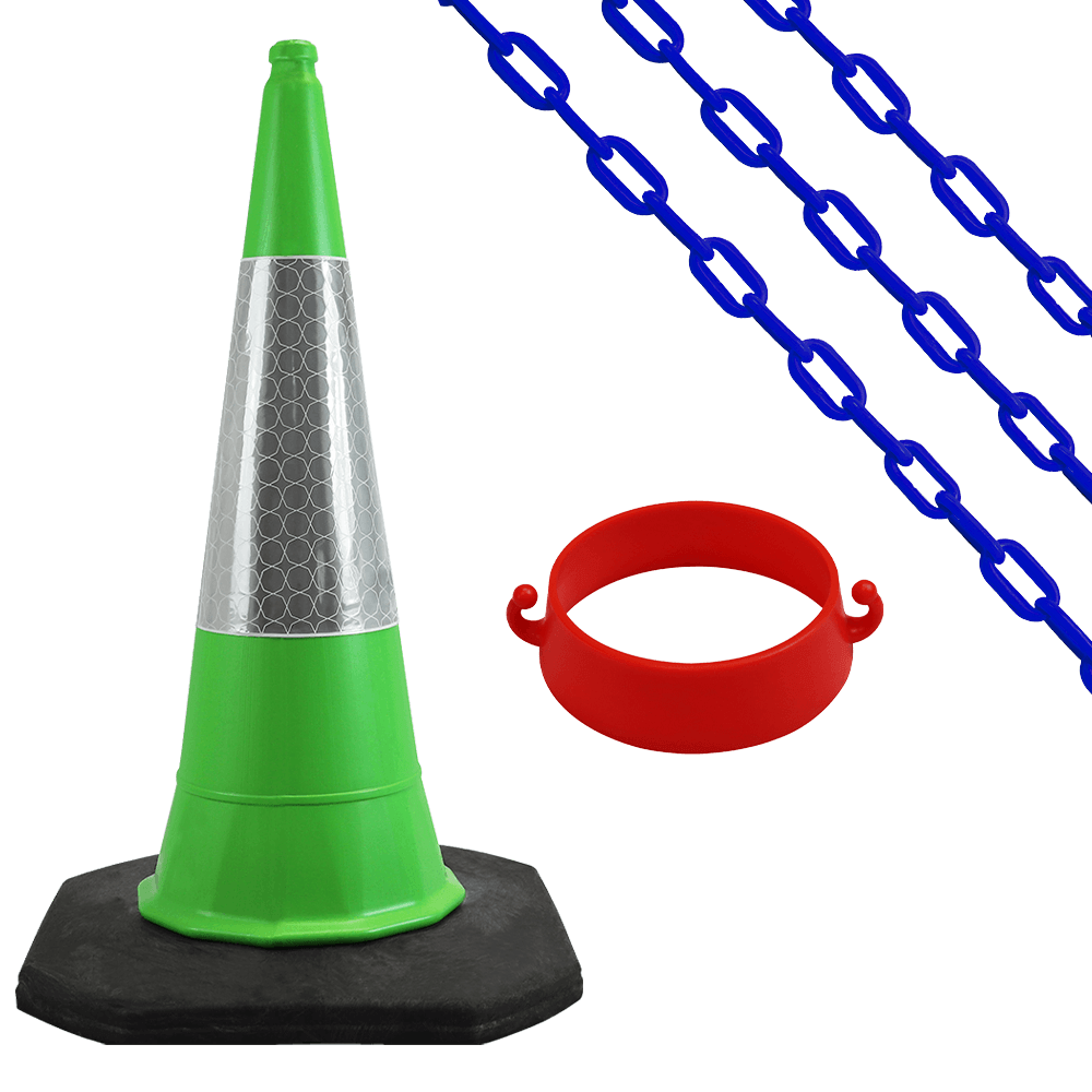 Cone Chain Barrier Kit Road cones Chain holders Chains Traffic control equipment Safety barriers Crowd control barriers Road safety products Construction site equipment Barrier systems 1 Meter