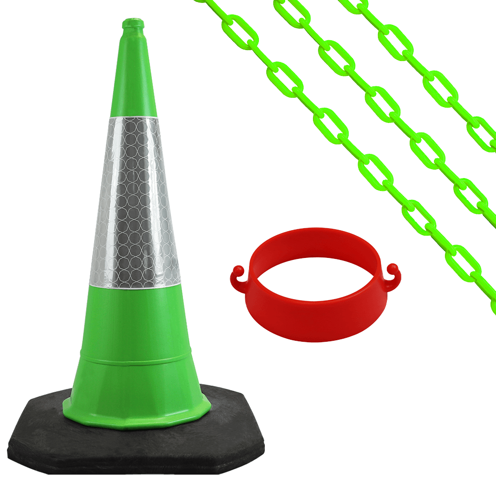 Cone Chain Barrier Kit Road cones Chain holders Chains Traffic control equipment Safety barriers Crowd control barriers Road safety products Construction site equipment Barrier systems 1 Meter