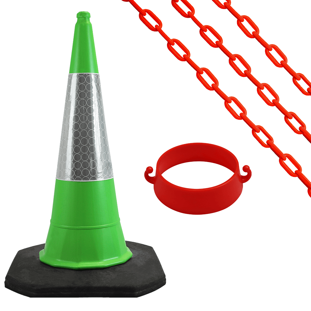Cone Chain Barrier Kit Road cones Chain holders Chains Traffic control equipment Safety barriers Crowd control barriers Road safety products Construction site equipment Barrier systems 1 Meter
