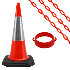 Cone Chain Barrier Kit Road cones Chain holders Chains Traffic control equipment Safety barriers Crowd control barriers Road safety products Construction site equipment Barrier systems 1 Meter