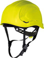 Delta Plus Granite Peak safety helmet in yellow, no-peak linesman design - front three-quarter view