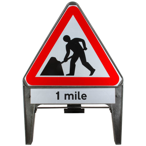 Men At Work with 1 Mile Supplementary Plate 750mm Q-Sign 7001