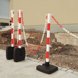 plastic-post-and-chain-kit-red-&-white-self-standing-barrier-system- 5Plastic post and chain kit Self-standing barrier system Red and white colour scheme Crowd control solution Plastic chain barriers Outdoor safety barrier Traffic control solution Durable construction Portable design