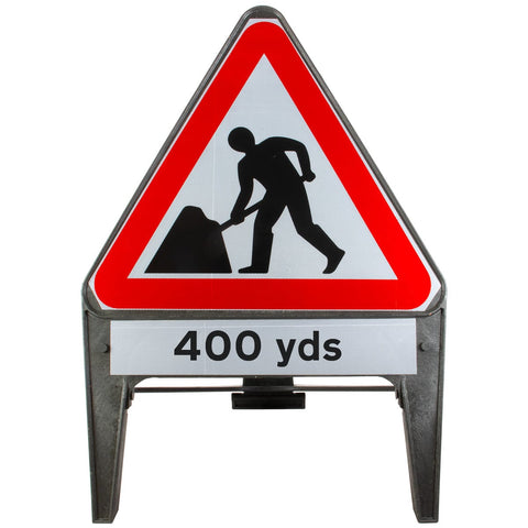 Men At Work with 400 yds Supplementary Plate 750mm Q-Sign 7001