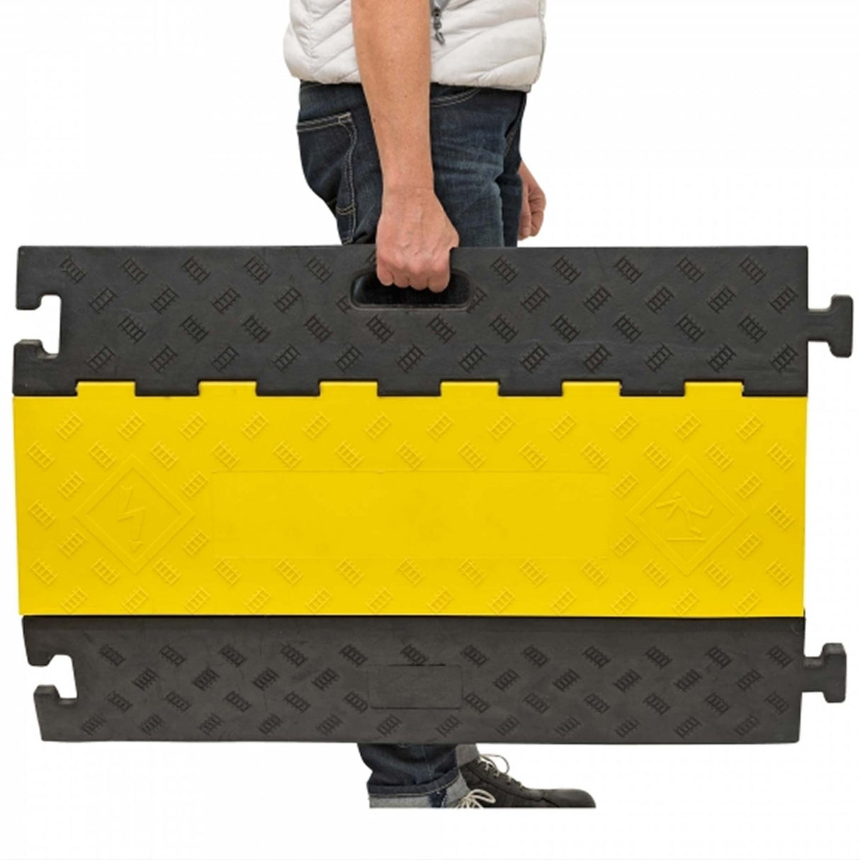 5-channel-Cable-protection-hose-ramp-channel-yellow-and-black-heavy-duty-outdoor-rubber-durable-industrial-flexible-roadworks-safety--middle-section-piece