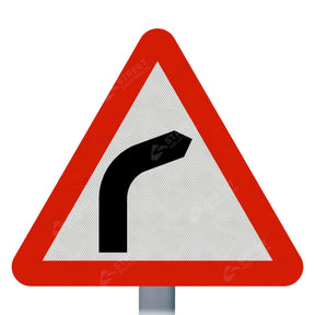 512 right turn ahead triangular warning sign face, post mounted version - front view