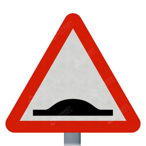 557.1 speed bumps ahead sign face with rear channels for post mounting - red and white warning triangle