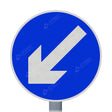 610 keep left sign face mounted on a 76mm galvanised post - blue circular sign with white diagonal arrow, front view