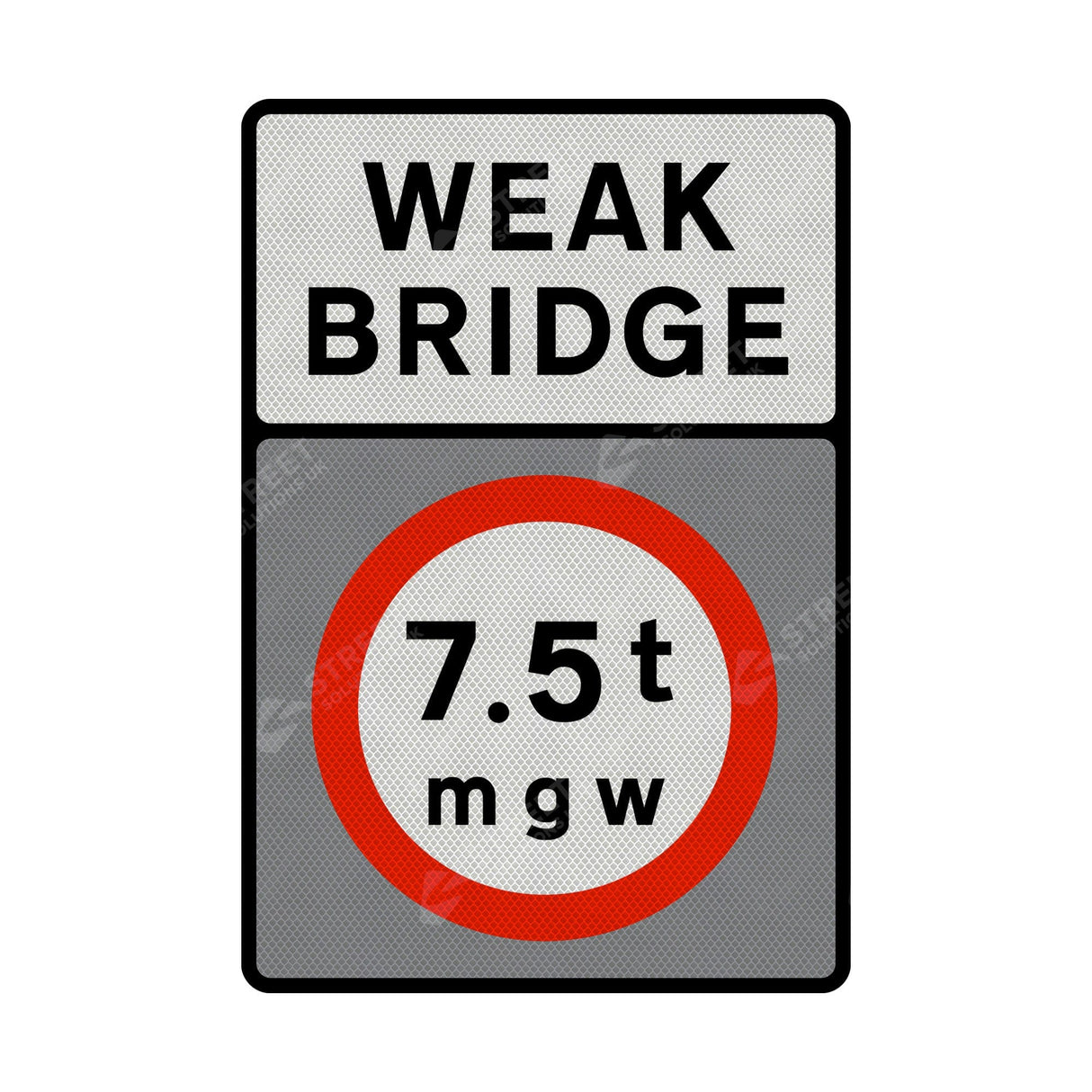 626-2a Vehicles exceeding 7.5t prohibited from crossing the bridge Sign Face | Post & Wall Mounted road street highway signage public and private