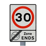 675 End of 20mph zone and start of 30mph zone Sign Face | Post & Wall Mounted