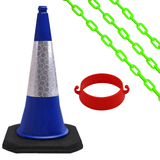 Cone-Chain-Barrier-Kit-Road-cones-Chain-holders-Chains-Traffic-control-equipment-Safety-barriers-Crowd-control-barriers-Road-safety-products-Construction-site-equipment-Barrier-systems-750mm-red-white