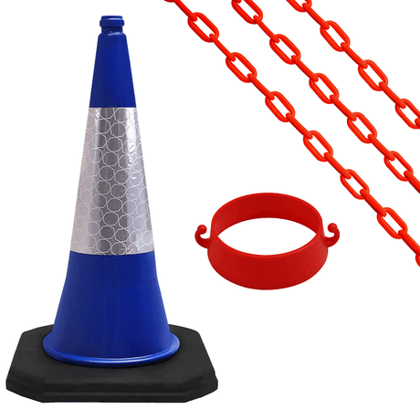 Cone-Chain-Barrier-Kit-Road-cones-Chain-holders-Chains-Traffic-control-equipment-Safety-barriers-Crowd-control-barriers-Road-safety-products-Construction-site-equipment-Barrier-systems-750mm-red-white
