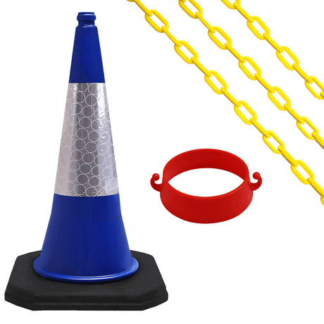 Cone-Chain-Barrier-Kit-Road-cones-Chain-holders-Chains-Traffic-control-equipment-Safety-barriers-Crowd-control-barriers-Road-safety-products-Construction-site-equipment-Barrier-systems-750mm-red-white