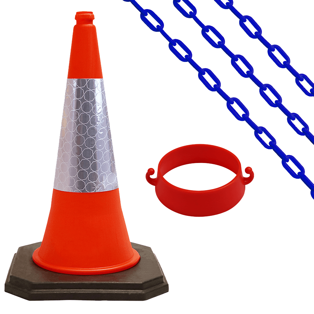 Cone-Chain-Barrier-Kit-Road-cones-Chain-holders-Chains-Traffic-control-equipment-Safety-barriers-Crowd-control-barriers-Road-safety-products-Construction-site-equipment-Barrier-systems-750mm-red-white