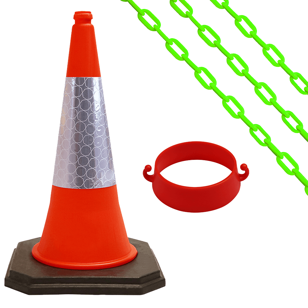 Cone-Chain-Barrier-Kit-Road-cones-Chain-holders-Chains-Traffic-control-equipment-Safety-barriers-Crowd-control-barriers-Road-safety-products-Construction-site-equipment-Barrier-systems-750mm-red-white