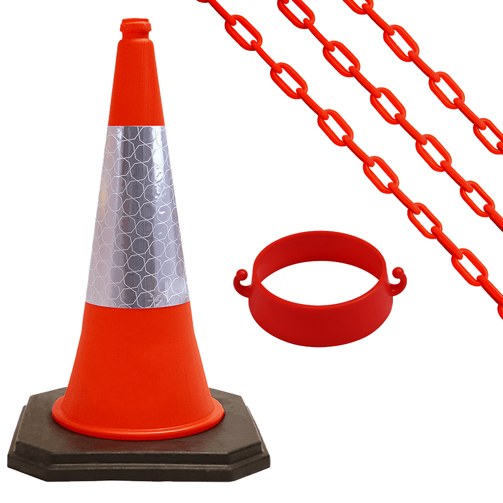 Cone-Chain-Barrier-Kit-Road-cones-Chain-holders-Chains-Traffic-control-equipment-Safety-barriers-Crowd-control-barriers-Road-safety-products-Construction-site-equipment-Barrier-systems-750mm-red-white