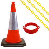 Cone-Chain-Barrier-Kit-Road-cones-Chain-holders-Chains-Traffic-control-equipment-Safety-barriers-Crowd-control-barriers-Road-safety-products-Construction-site-equipment-Barrier-systems-750mm-red-white