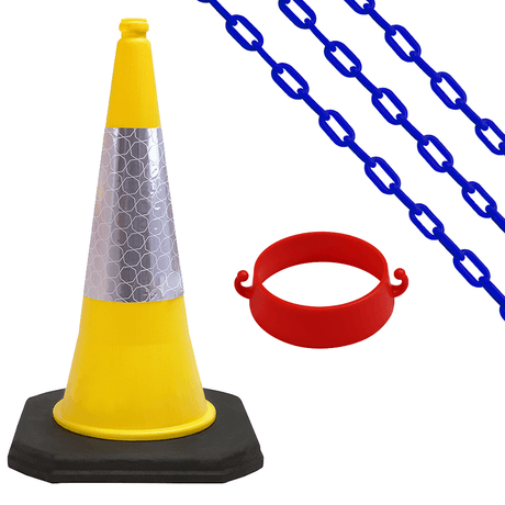 Cone-Chain-Barrier-Kit-Road-cones-Chain-holders-Chains-Traffic-control-equipment-Safety-barriers-Crowd-control-barriers-Road-safety-products-Construction-site-equipment-Barrier-systems-750mm-red-white