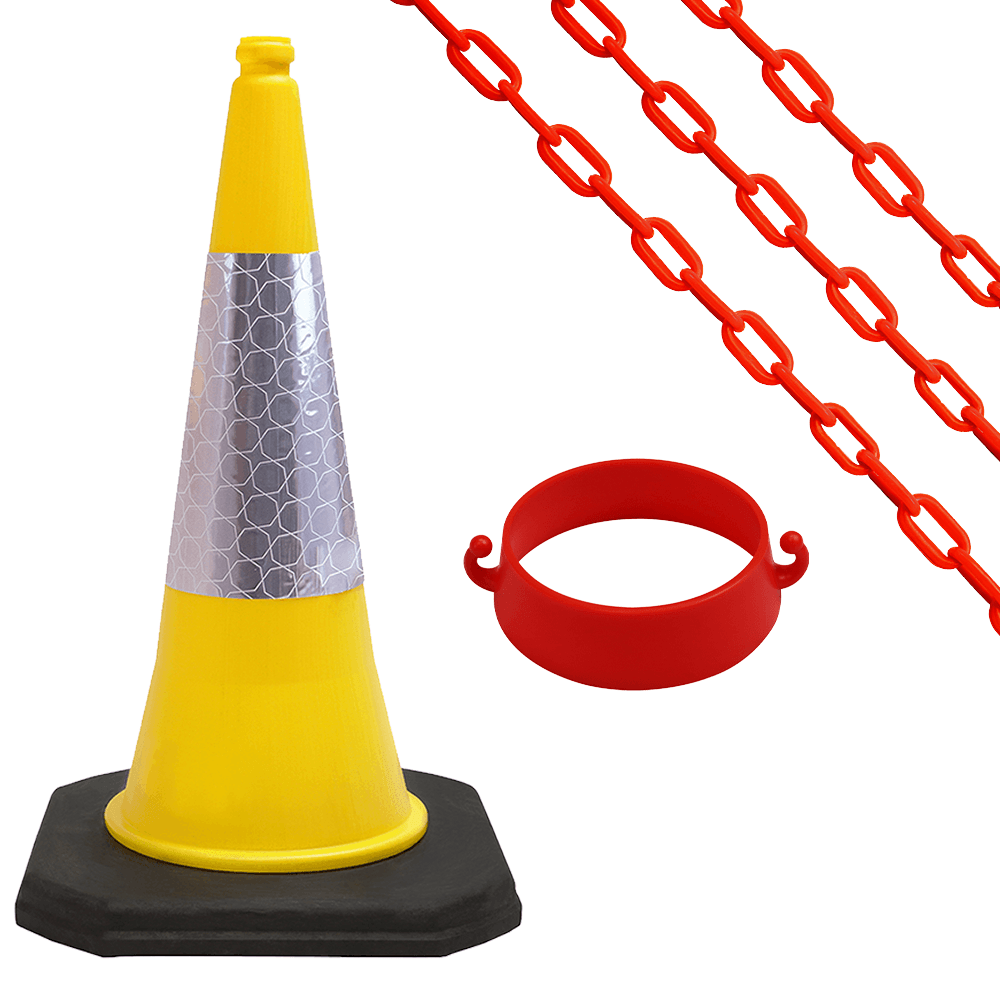 Cone-Chain-Barrier-Kit-Road-cones-Chain-holders-Chains-Traffic-control-equipment-Safety-barriers-Crowd-control-barriers-Road-safety-products-Construction-site-equipment-Barrier-systems-750mm-red-white