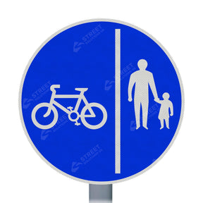 957 segregated cycle and pedestrian route sign face with rear channels for post mounting