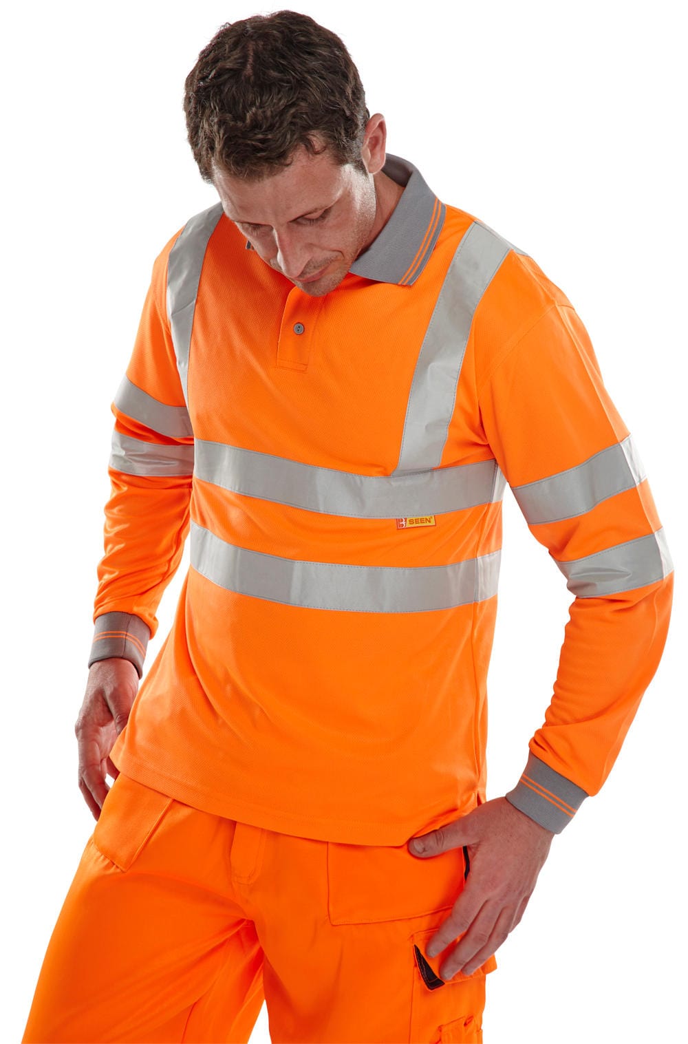 Beeseen Hi-Vis Long Sleeved Polo Shirt Orange