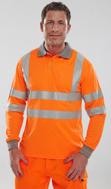 Beeseen Hi-Vis Long Sleeved Polo Shirt Orange