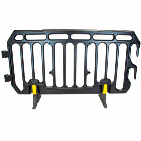 crowd control plastic metal pedestrian safety street event festival marathon melba swintex jsp 2 meter metre race anti trip stacking portable black silver orange boss heras safe fence start traffic school construction plastic safety barriers