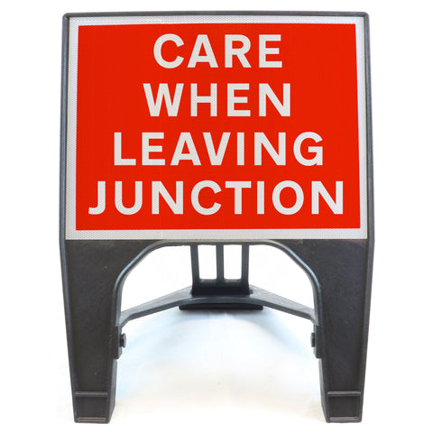 CARE WHEN LEAVING JUNCTION 600X450MM MELBA SWINTEX Q-SIGN ROAD SAFETY TRAFFIC RED WHITE STREET SIGNAGE