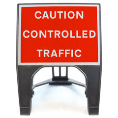 CAUTIONCONTROLLEDTRAFFIC600X450MMMELBASWINTEXQSIGNROADSAFETYTRAFFICREDWHITESTREETSIGNAGE
