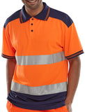 Beeseen Short Sleeved "Two tone" Hi Vis Polo Shirt - Orange & Navy