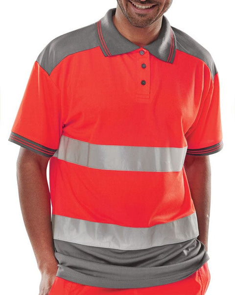 Beeseen Short Sleeved "Two tone" Hi Vis Polo Shirt - Red & Grey