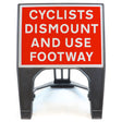CYCLISTSDISMOUNTANDUSEFOOTWAY600X450MMMELBASWINTEXQSIGNROADSAFETYTRAFFICREDWHITESTREETSIGNAGE