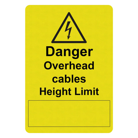 Danger-Overhead-Cables-Caution, danger, high voltage, height restriction, electrical hazard, overhead cables, safety sign, warning sign, GS6, clearance, construction safety.Height-Limit
