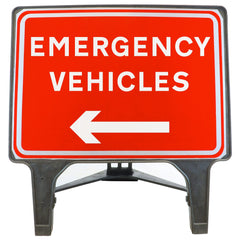 EMERGENCYVEHICLESARROWLEFT1050x750MMMELBASWINTEXQSIGNROADSAFETYTRAFFICREDWHITESTREETSIGNAGE