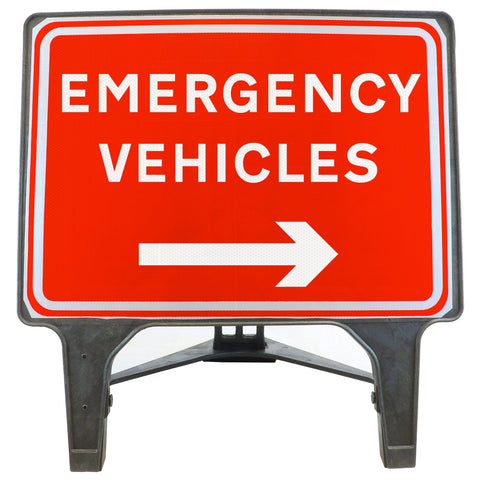 EMERGENCY VEHICLES ARROW RIGHT 1050x750MM MELBA SWINTEX Q-SIGN ROAD SAFETY TRAFFIC RED WHITE STREET SIGNAGE