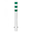 White sub-surface fix EV charging point protection bollard with green reflective band, set for casting into a footing