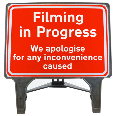 FILMINGINPROGRESSWEAPOLOGISEFORANYINCONVENIENCECAUSED1050x750MMMELBASWINTEXQSIGNROADSAFETYTRAFFICREDWHITESTREETSIGNAGE