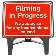 FILMINGINPROGRESSWEAPOLOGISEFORANYINCONVENIENCECAUSED1050x750MMMELBASWINTEXQSIGNROADSAFETYTRAFFICREDWHITESTREETSIGNAGE