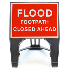 FLOODFOOTPATHCLOSEDAHEAD600X450MMMELBASWINTEXQSIGNROADSAFETYTRAFFICREDWHITESTREETSIGNAGE