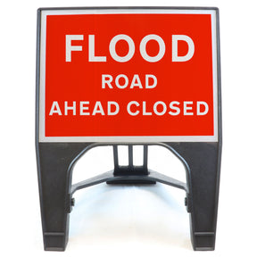 FLOOD ROAD AHEAD CLOSED 600X450MM MELBA SWINTEX Q SIGN ROAD SAFETY TRAFFIC RED WHITE STREET SIGNAGE