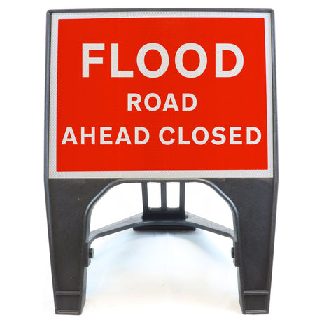 FLOOD ROAD AHEAD CLOSED 600X450MM MELBA SWINTEX Q SIGN ROAD SAFETY TRAFFIC RED WHITE STREET SIGNAGE