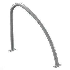 Fin Style Cycle Stand row in galvanised steel, installed in a paved public plaza